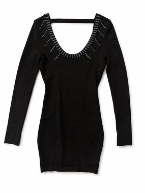 Guess by Marciano Black Long Sleeve Scoop Neck Embellished  Dress